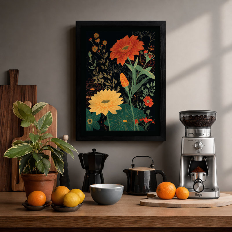 Gerbera Arrangement Botanical - Print, A1 - 84.1 x 59.4 cm, Black