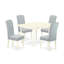 L'ensemble de table de salle à manger 5 pièces comprend une table de cuisine rectangulaire avec Dropleaf et 4 chaises rembourrées en tissu bleu lin, blanc lin-106903113-109973253-122934320