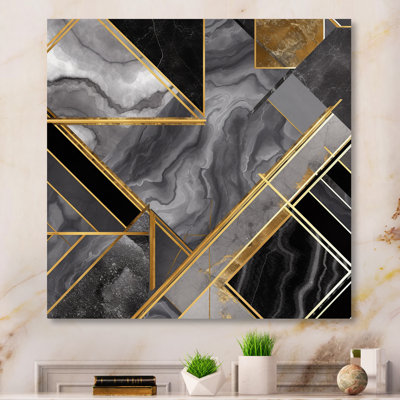 Agate marbre granit avec touches dorées VI - Décoration murale géométrique moderne en métal