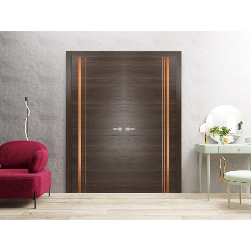 Portes françaises en bois manufacturé 1010, Frêne chocolat, 64 po x 80 po