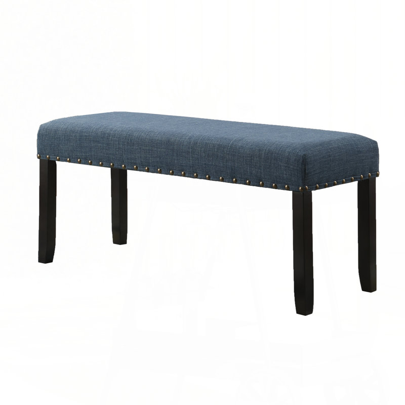 Biony Fabric Dining Bench with Nailhead Trim, Blue, Blue