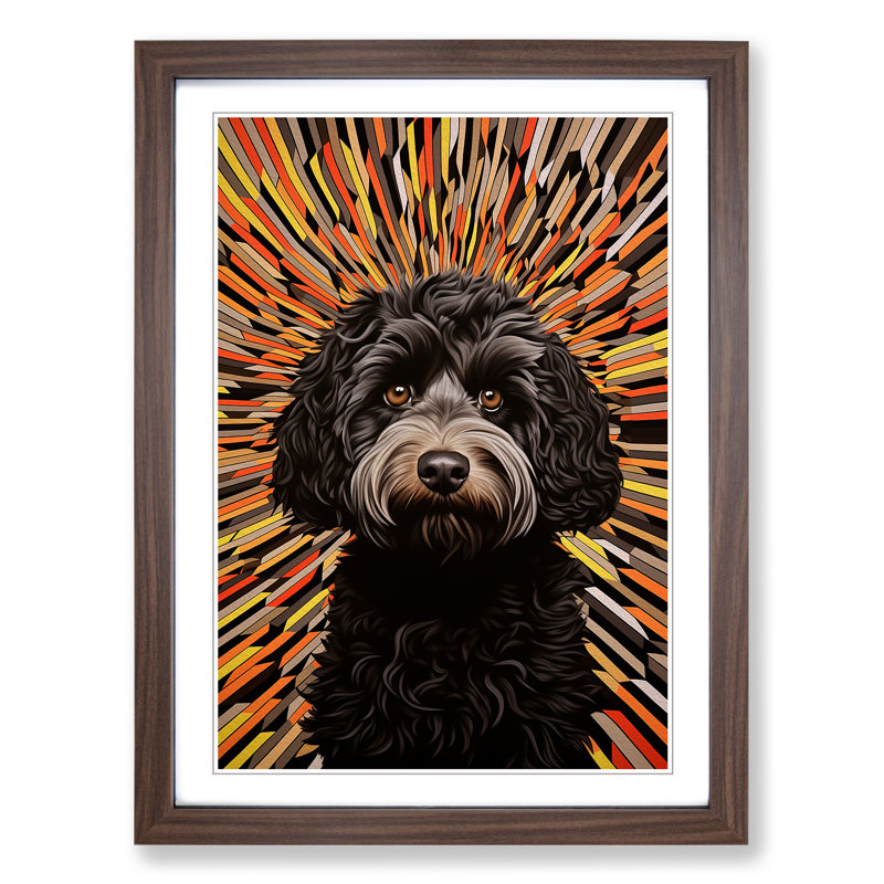 Labradoodle Op No.3 - Single Picture Frame Print on Wood, 46cm H x 34cm W x 2cm D, Walnut