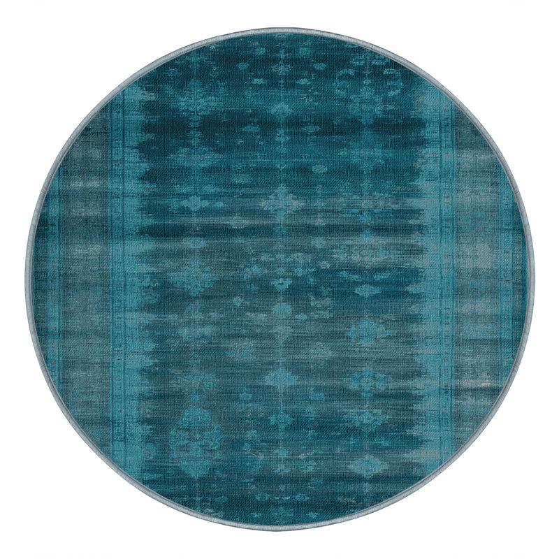 Tapis bleu lavé à la machine, Rond 7 pi