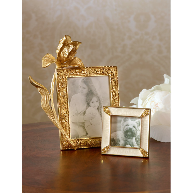 Leland Pavé Corner Square Picture Frame, Ivory/Gold