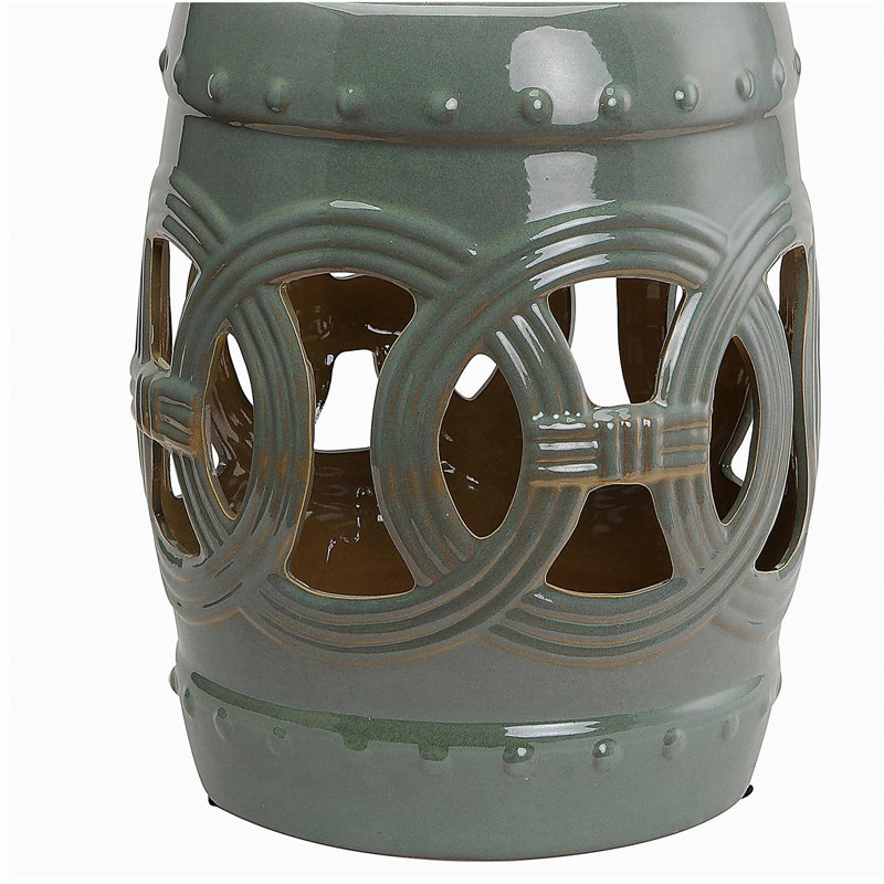 Outsunny 14" x 17" Ceramic Garden Stool with Double-Coin Knotted Ring Design & Strong Glazed Material, Decorative End Table, Home Collection, White