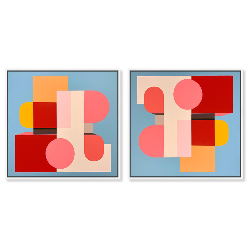 «Abstract Blocks Set», toile par Art Remedy, H 25 po x l 25 po, Cadre blanc