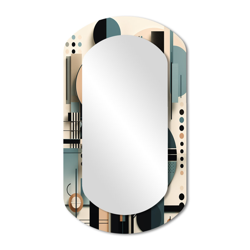 Blue And Black Symmetry In Motion I - Geometric Asymmetrical Decorative Mirror, Modern Cylinder Wall Mirror, Printed Metal Art