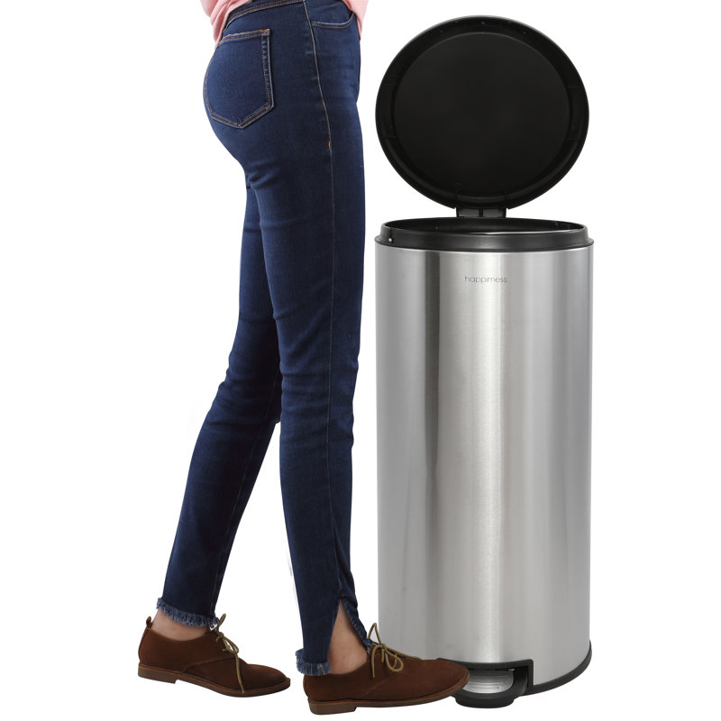 Oscar Stainless Steel Cylinder Step Trash Can Set with Black Lid
