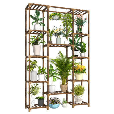 Grand support à plantes d'intérieur / extérieur - Grand support à plantes à 12 niveaux avec tablettes en bois pour la chambre, le balcon, le jardin, le patio