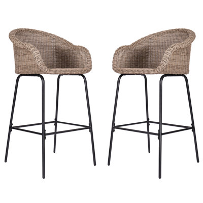 Brown Faux Metal Of 2, All - In One Structure, Basket Weave , 29.50 Inch Seat For Outdoor Bars, Black Iron Frame, 12.50 Footrest, 400 Lbs Limit Concept, Look, Use, Endurance