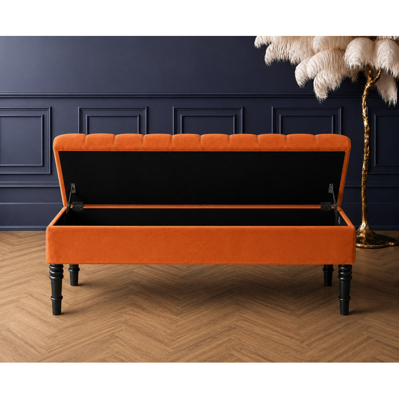 Cubed Tufted Rectangle Ottoman Storage Bench, Upholstered Plush Velvet Shoe Bench with Black Turned Wooden Legs