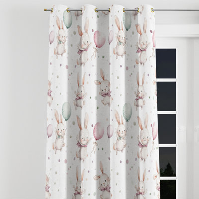 Animals For Kids Curtains for bedroom - Playful Bunny Balloons Grommet Curtain - 1 Panel