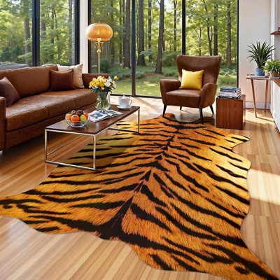 Tapis en fausse fourrure à imprimé tigre de qualité supérieure 5,2 x 6,2 pieds antidérapant