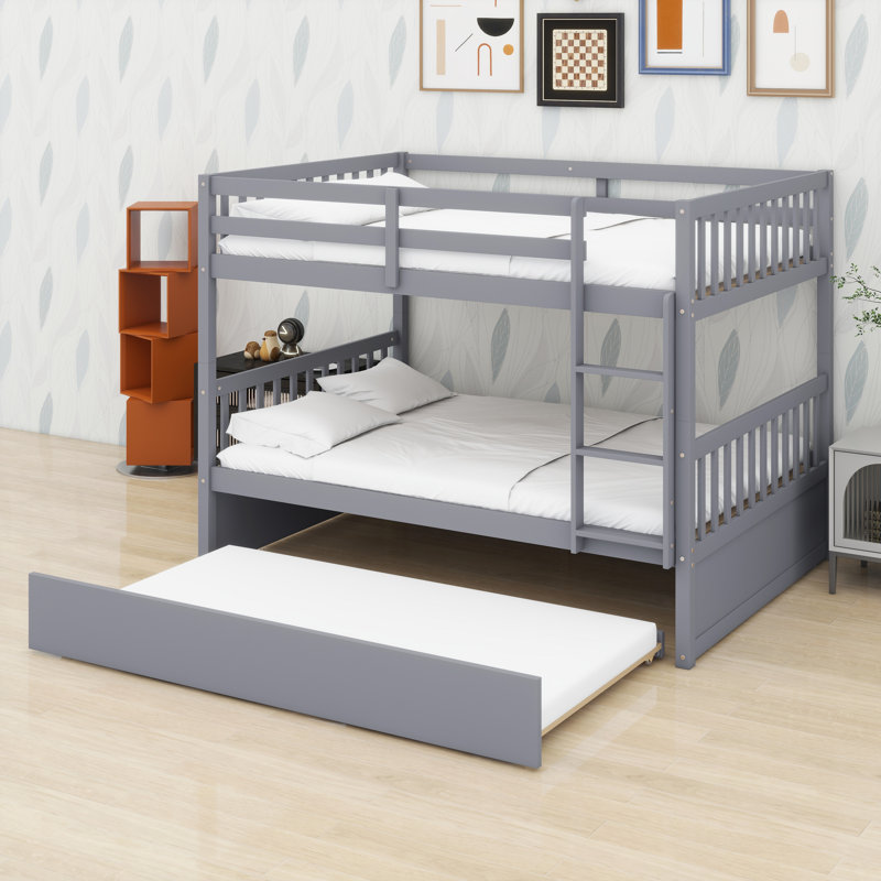 Space-Saving Bunk Bed Featuring Pull-Out Trundle And Safety Guardrails, Gray