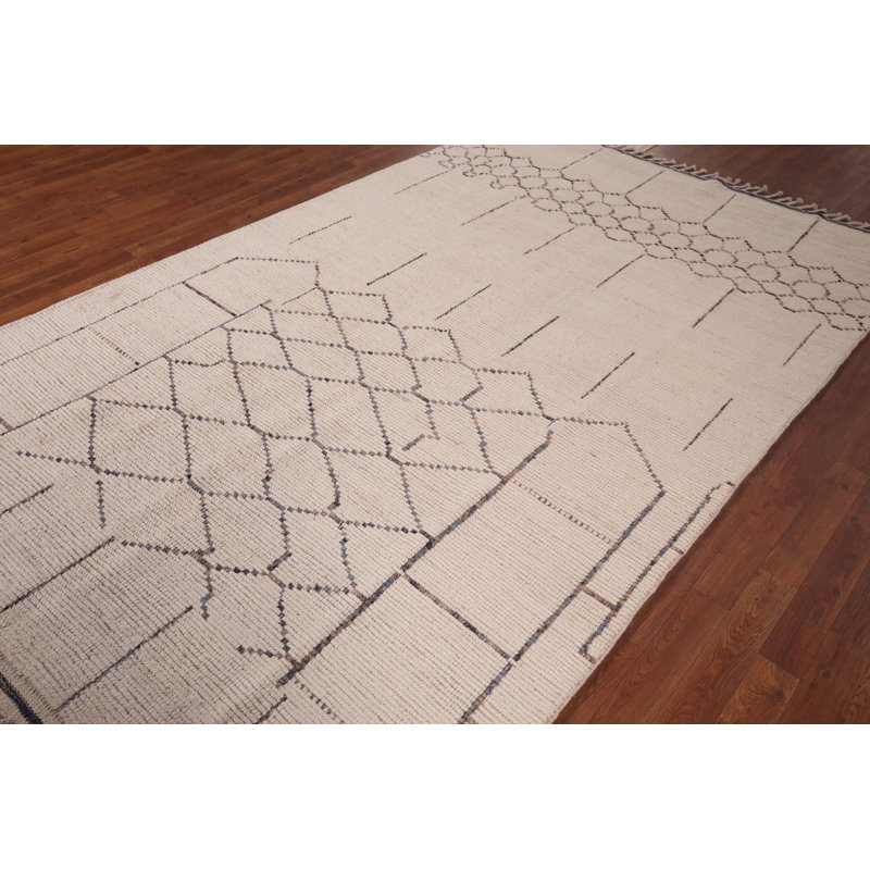 Tapis oriental ivoire en laine treillis 6 x 10