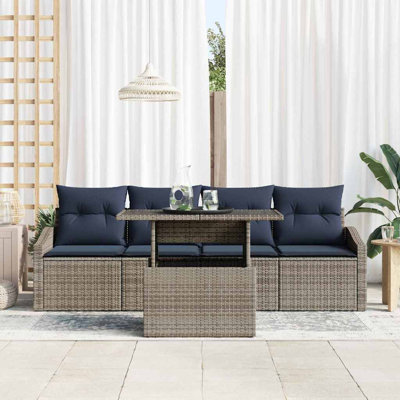  Ensemble de canapé de jardin 5 pièces gris et bleu marine 100 x 55 x 73 cm