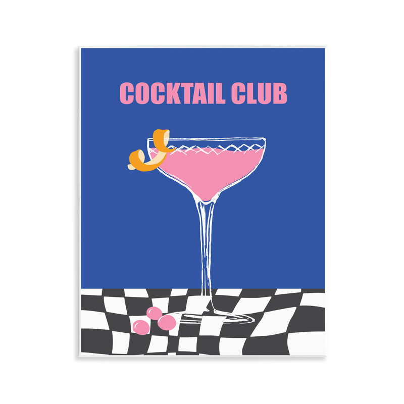  «Cocktail Club on Chequered», art mural sur bois par House of Lulu