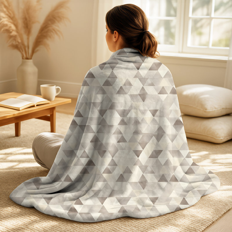 Triangles beige gris - couverture polaire géométrique, jeté chaud minimaliste