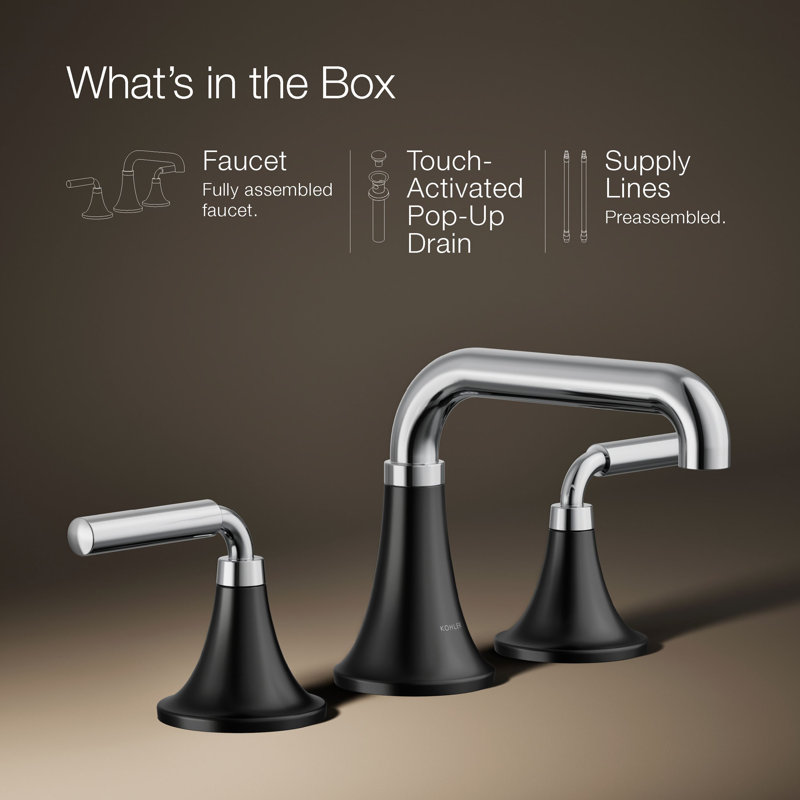 Tone Widespread Bathroom Sink Faucet, Three-Hole Bathroom Faucet with Clicker Drain, 1.2 GPM, Silver/Black
