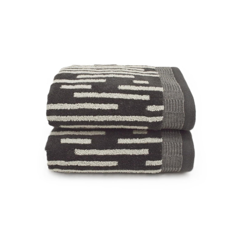 100% Cotton Striped Hand Towels - Set of 2, Grey