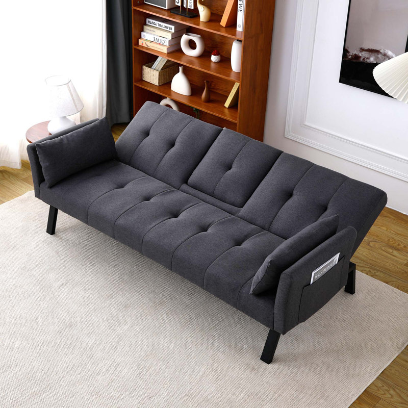 Compact Foldable Sofa Bed with Dual Modes and Storage Perfect for Small Apartments, Dark Gray