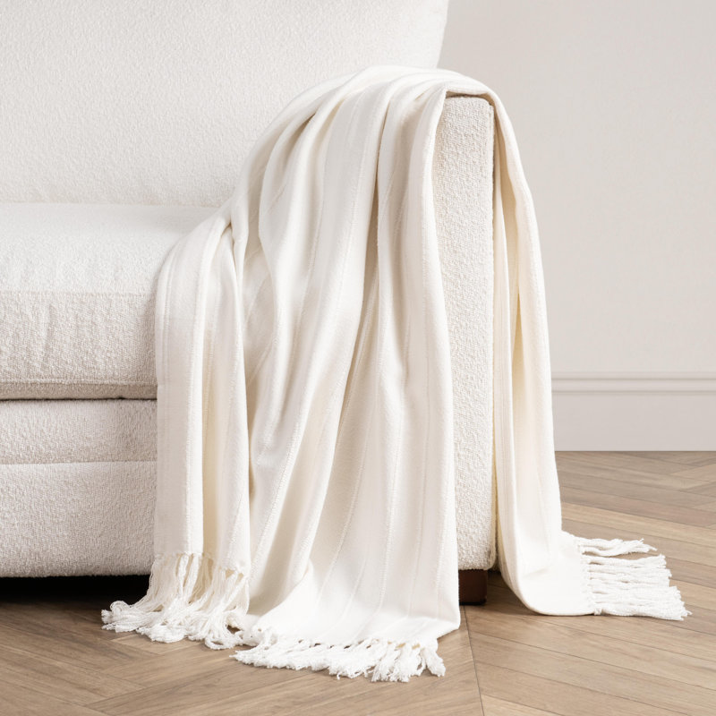 Hendri Hand Woven Throw Blanket, White Striped