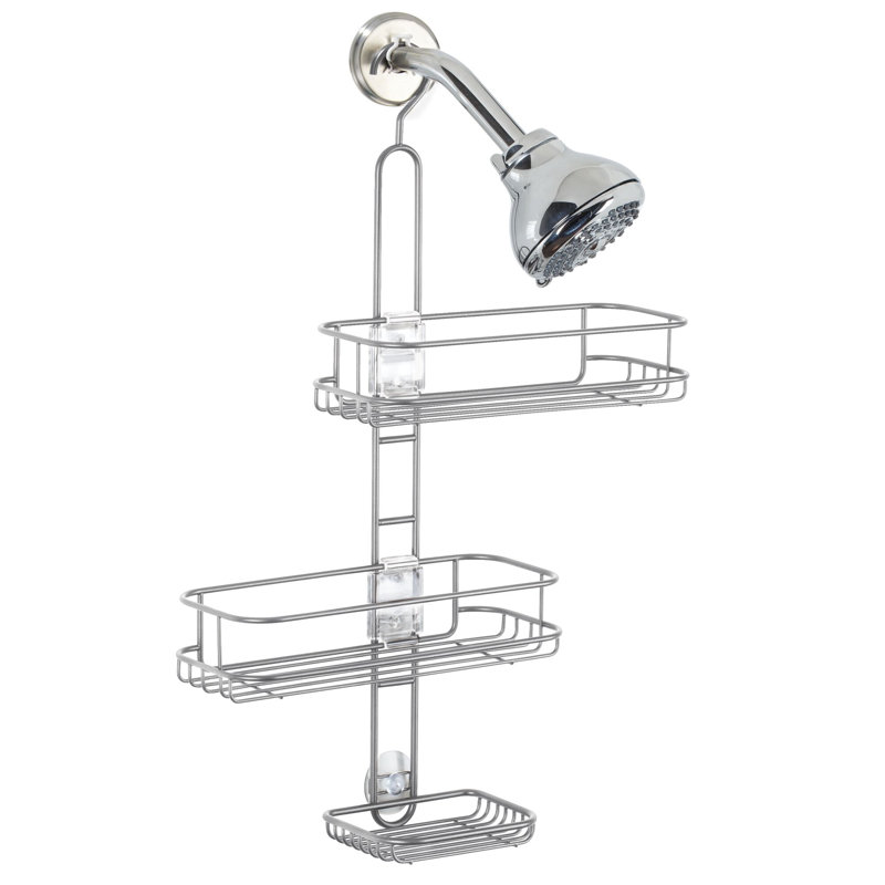 Silver Adjustable Metal Shower Caddy with Suction Mount