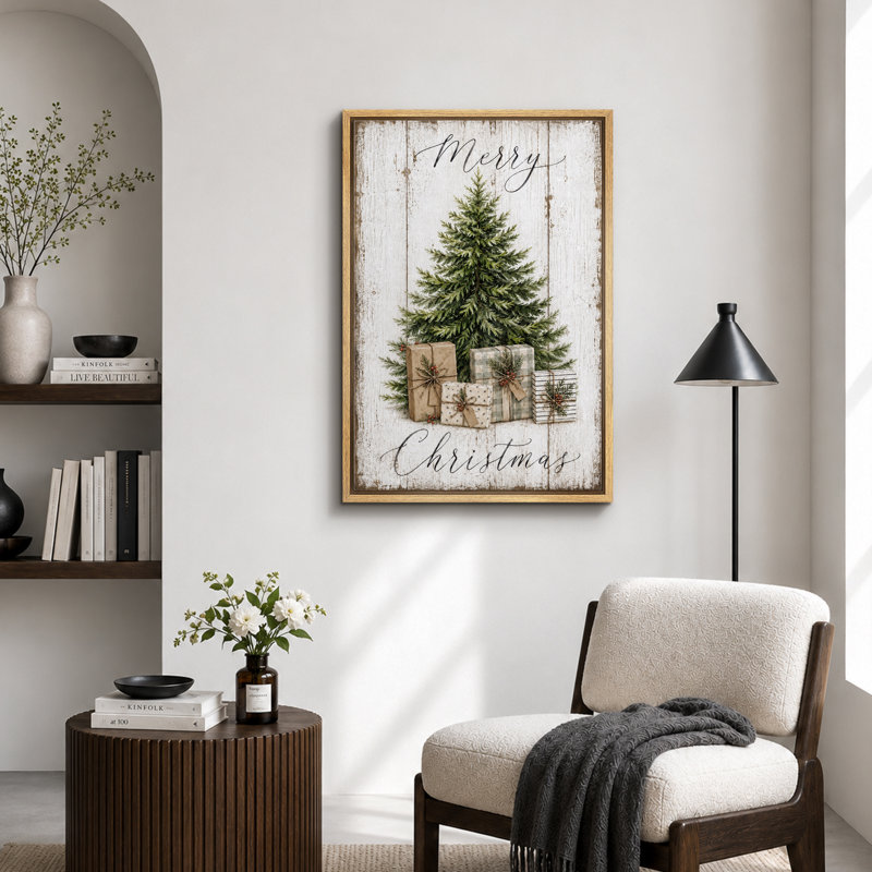 «Rustic Christmas Tree Holiday», art de chambre à coucher, impression sur toile encadrée, H 24 po x l 16 po x P 1,5 po