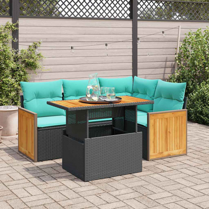 Ensemble de canapé de patio 5 pièces avec coussins en rotin polyacacia