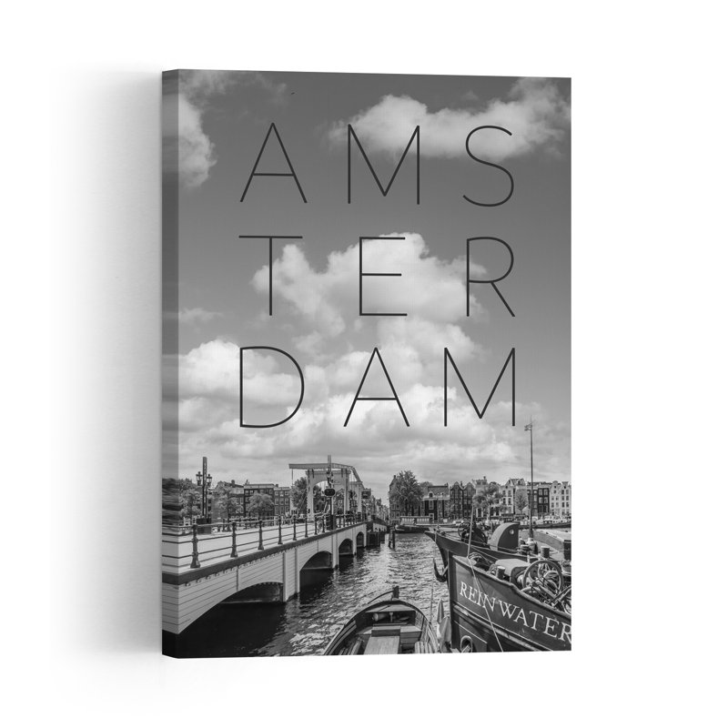 Amsterdam Canal Bridge View Minimalist Abstract Architecture City Wall Art Print, 60" H x 40" W