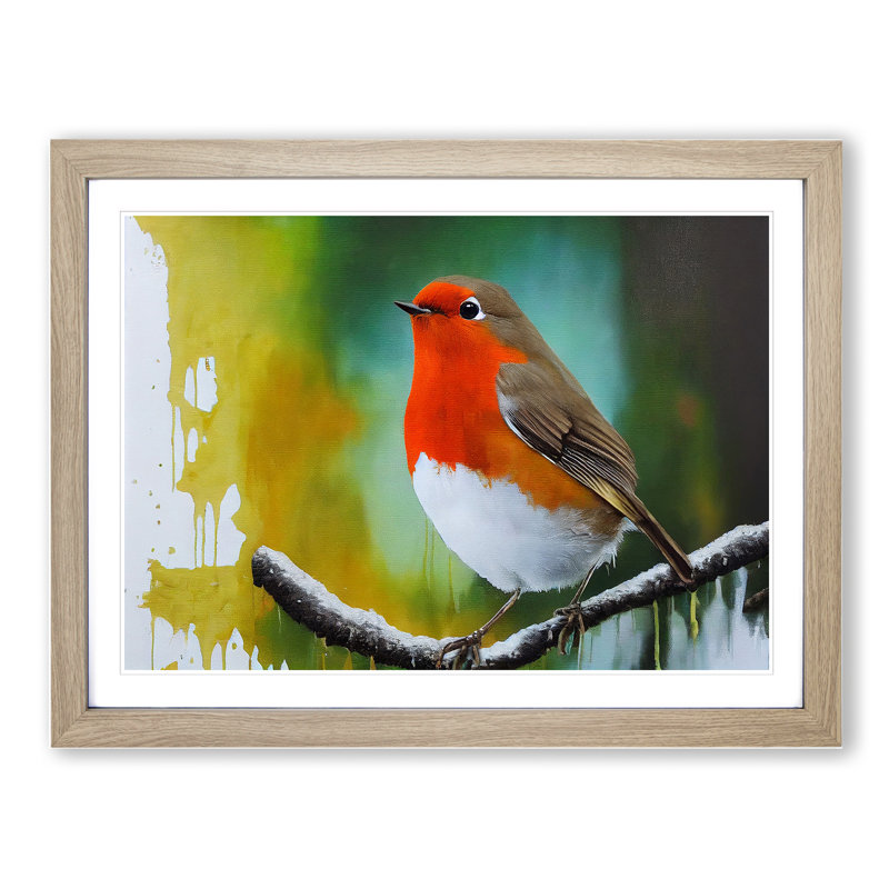 Epic Robin Bird - Framed Print, 34cm H x 46cm W x 2cm D, Oak