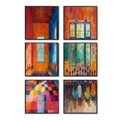 Orange Blue Creative Classroom School - Schools Canvas Art Print Set Of 6