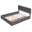 Grand lit plateforme tapissier avec tiroirs de rangement et gigogne simple TG, tissu en lin, sans sommier tapissier - gris foncé-1678684253