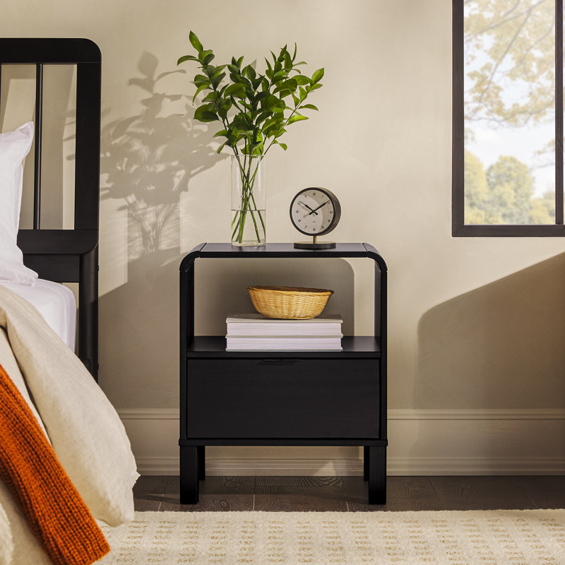 Burrton 1-Drawer Solid Wood Nightstands, Black