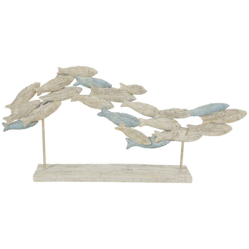 Watheroo Polystone Textured Ombre Swimming Fish Decorative Light Blue Sculpture with Stand
