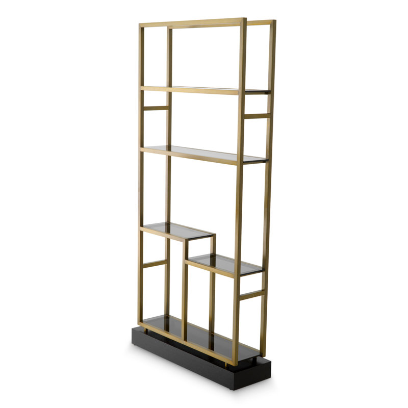 Corrado II Bookcase, Black/Brushed Brass/Smoke