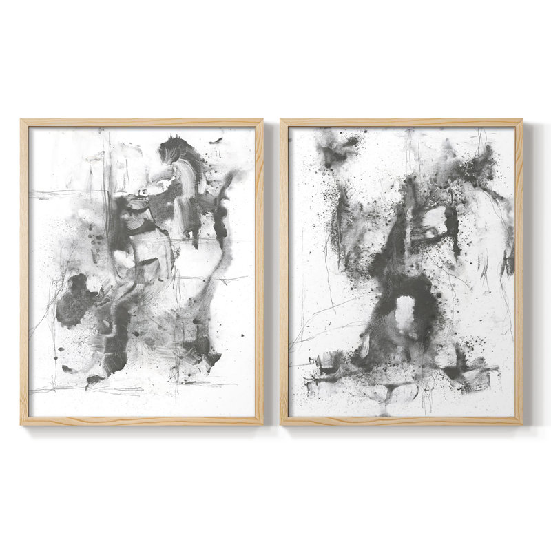 Graphite abstrait I-Premium, impression encadrée - prête à être accrochée - aucun clou requis - aucun clou requis