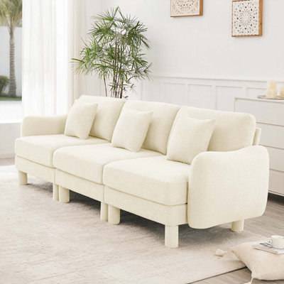 Boucle Fabric 2-Seat Sofa Including 2 Pillows by George Oliver