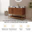 Meuble-lavabo contemporain autoportant de 91 cm (36 po) avec comptoir en pierre frittée, lavabo encastré en céramique, armoire en bois de noyer foncé et structure de support en métal doré. Nombreux espaces de rangement pour un projet de rénovation de salle de bain.-1478177125