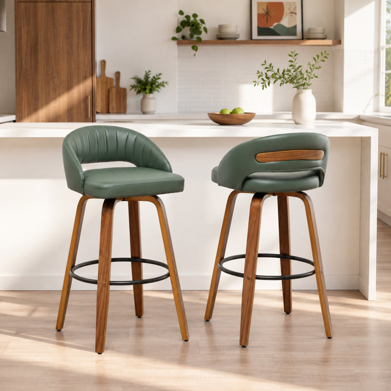 Tabourets de bar pivotants en simili cuir Lawrence, Vert, 25.2"