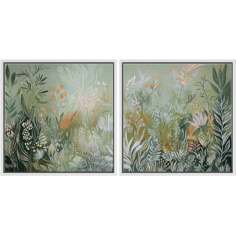 «Lush Botanical Garden», ensemble de 2 reproductions d'art sur toile encadrées, H 16 po x l 32 po, Cadre flottant blanc