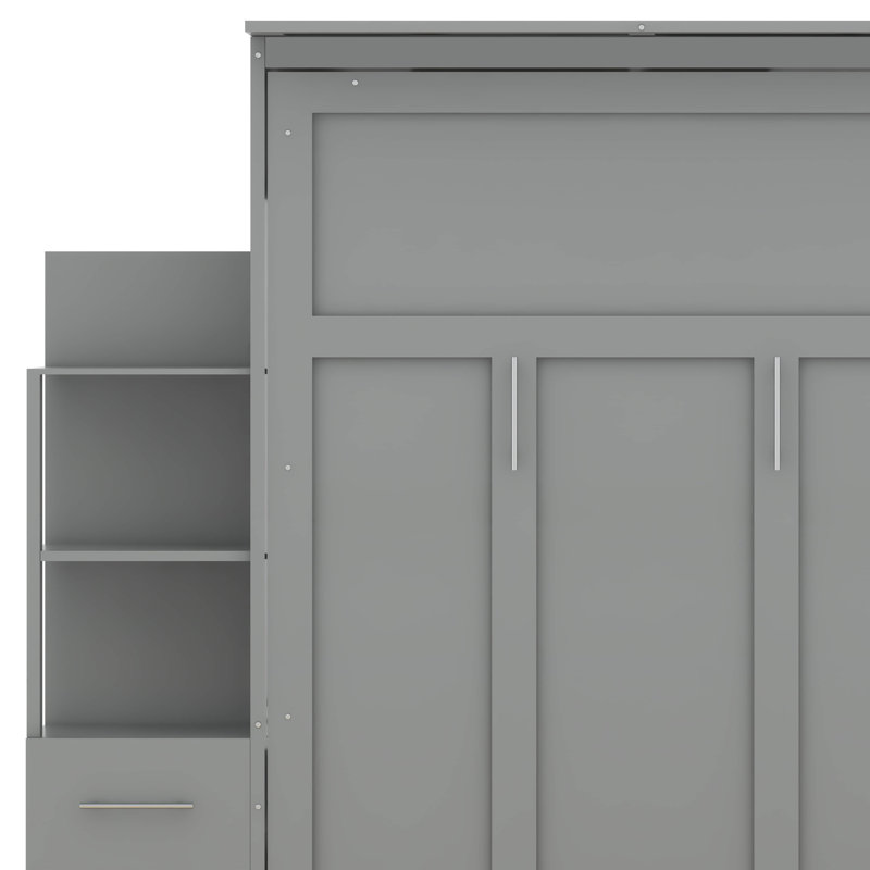 Lit escamotable double avec tablettes Campden, Gris
