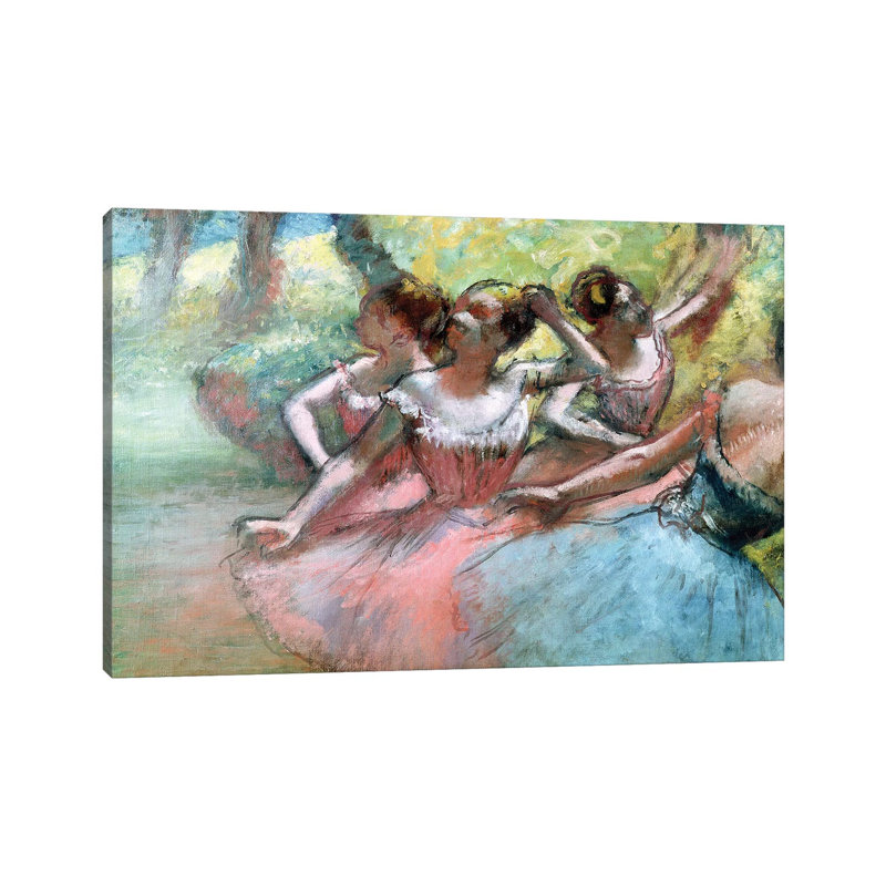 Four Ballerinas On The Stage by Edgar Degas - Wrapped Canvas Painting, 20.32 cm H x 30.48 cm W
