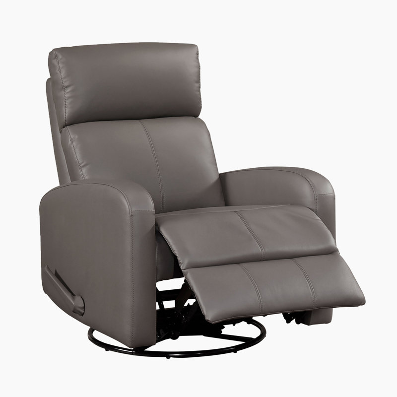 Fauteuil inclinable et oscillant pivotant en cuir fleur de qualité supérieure de 31,5 po avec pivot à 360 degrés Louis, mouvement doux et mousse enveloppée de Dacron