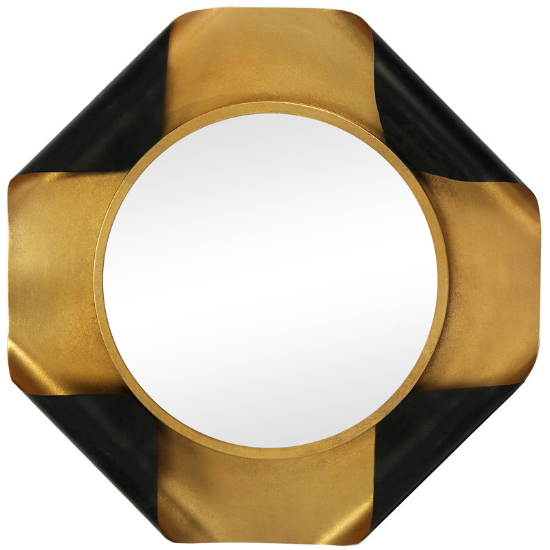 Round Gold Foiled Octagon Vanity Mirror with Curled Metal Frame