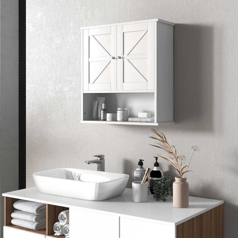 Armoire de salle de bain - murale, chic avec tablette spacieuse, unité de rangement blanche, structure de tablette réglable