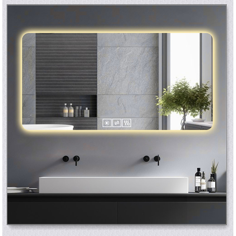 Miroir de salle de bain 28 * 60 po à DEL, résistant à la corrosion, trois couleurs à intensité variable, miroir rétroéclairé avec fonction de désembuage à une touche