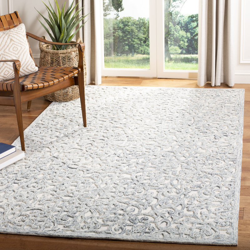 Tapis gris anthracite / ivoire en laine touffetée à la main Sarina, Rectangle 4 pi x 6 pi