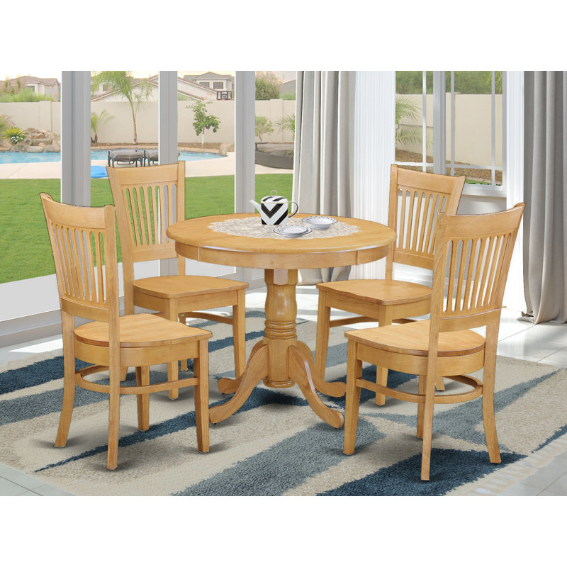 Damarrius Solid Wood Top Pedestal Dining Set, Wooden, Black, 5 Pieces: Table, 4 Chairs