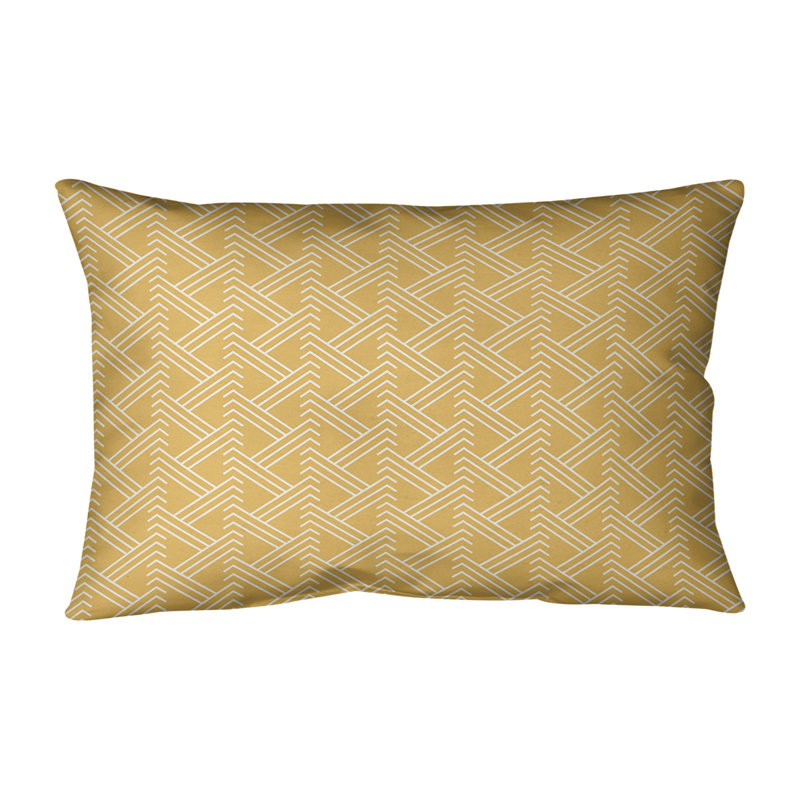 Coussin lombaire en similicuir à motif Zig Zag, Jaune/blanc, Polyester / Bourre en polyester